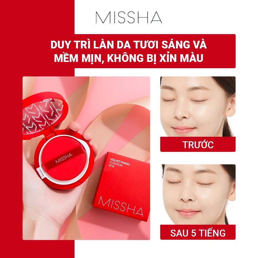 Cushion MISSHA Kiềm Dầu Che Phủ Cao Velvet Finish SPF50+/PA+++ 15g (Đỏ)