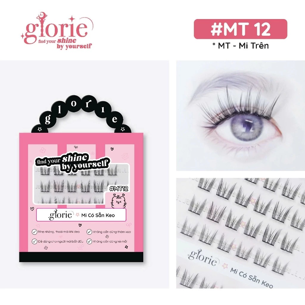 [6 HÀNG] Mi Giả Sẵn Keo GLORIE Cụm Tự Nhiên & Mềm Mại