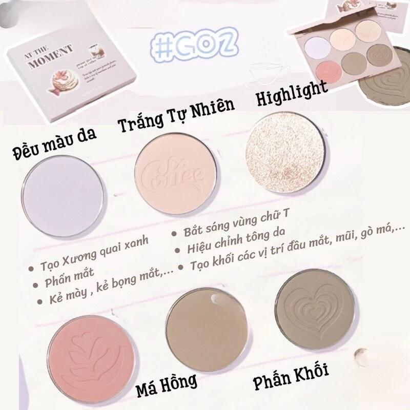Bảng Tạo Khối - Bắt Sáng - Má Hồng 3in1 GOGO TALES 6 Ô Nude Light Shadow Highlight Contour Disc 16.8g