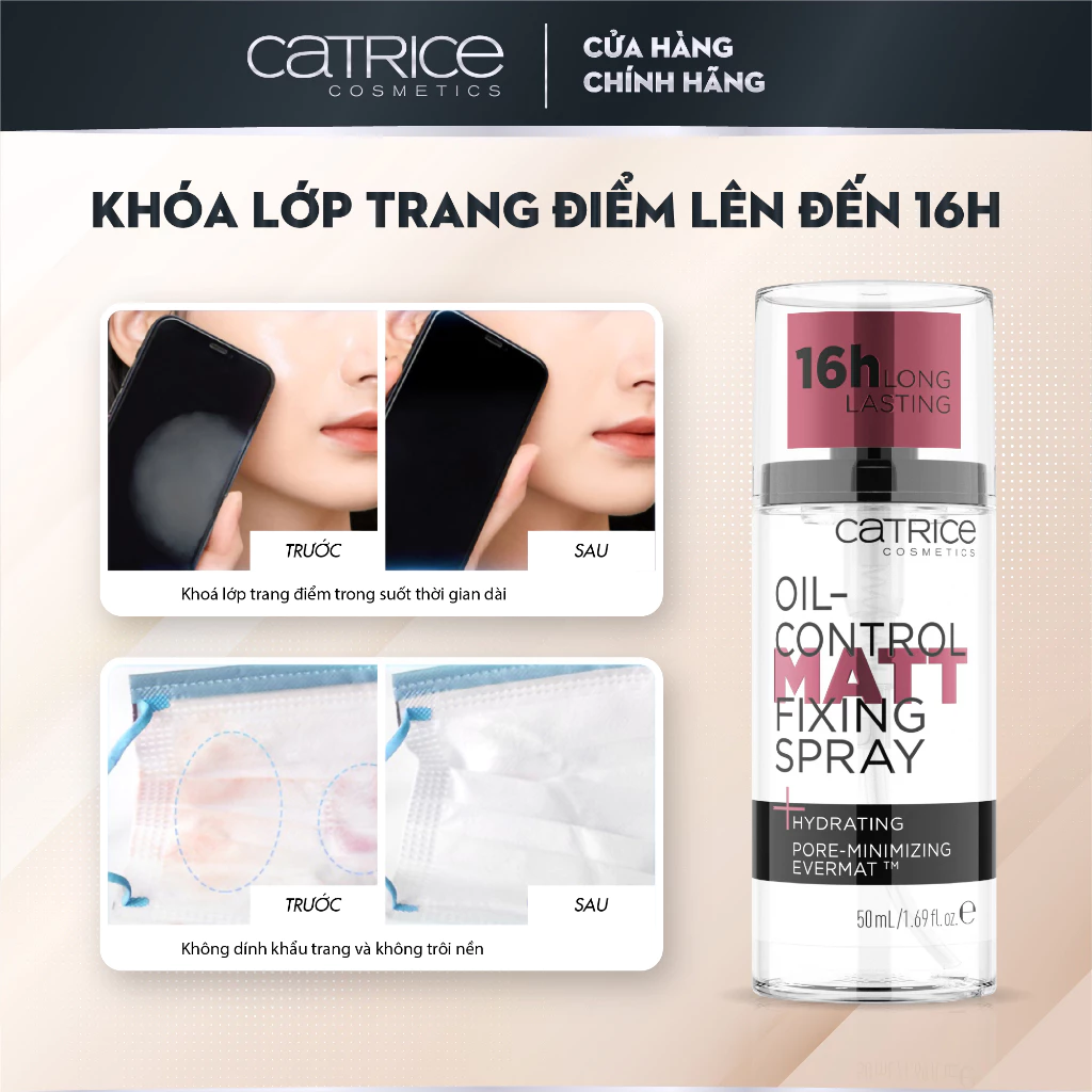 Xịt Khóa Nền Kiềm Dầu, Giữ Ẩm, Căng Bóng, Lâu Trôi Catrice Fixing Spray 50ml