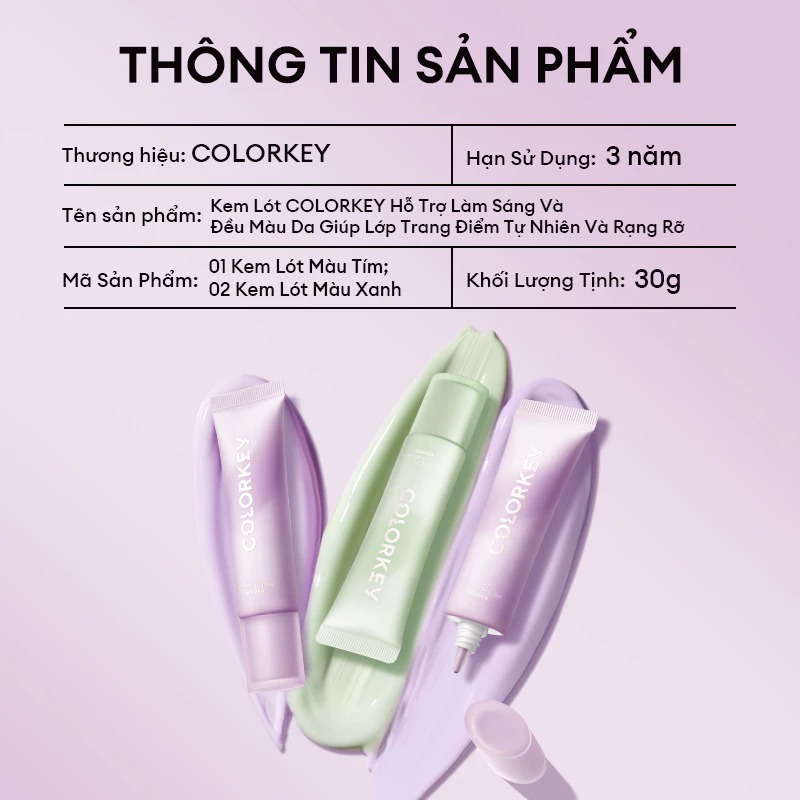 Kem Lót Trang Điểm Colorkey Mỏng Nhẹ, Nâng Tông, Làm Đều Màu Da Light Weight Polish Primer 30g