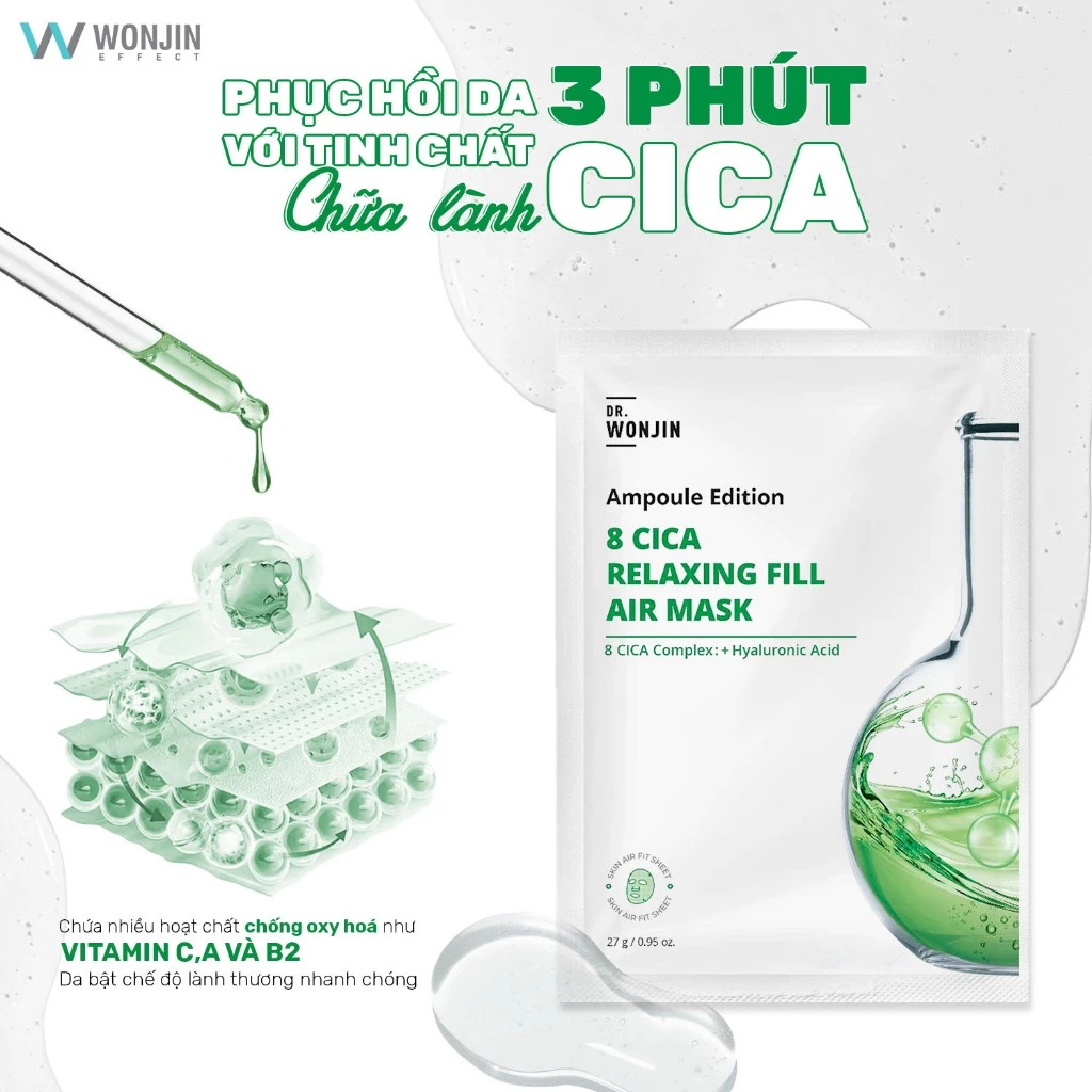 Mặt Nạ Siêu Tinh Chất Cấp Ẩm, Làm Dịu Da WONJIN Ampoule Edition Fill Air Mask 27g