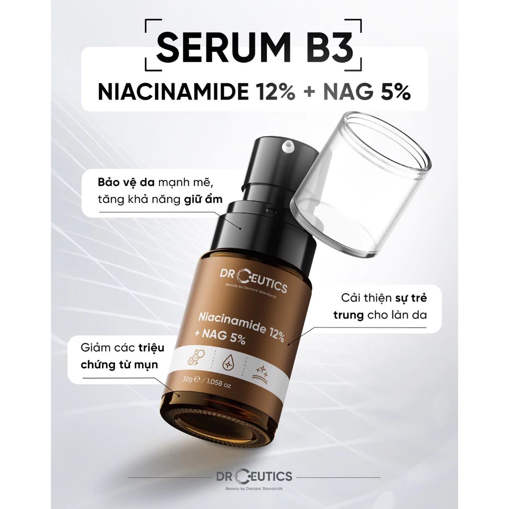 Serum DrCeutics Hỗ Trợ Dưỡng Sáng, Giảm Thâm Mụn, Kiềm Dầu Niacinamide 12%+ NAG 5% 30g
