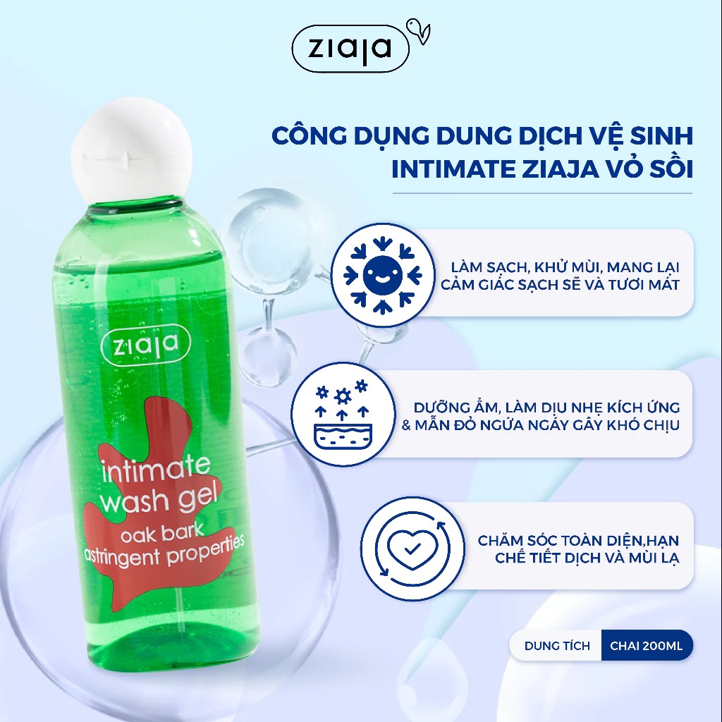 Dung Dịch Vệ Sinh Phụ Nữ Ziaja Giúp Dưỡng Ẩm, Khử Mùi Intimate Wash Gel 200ml
