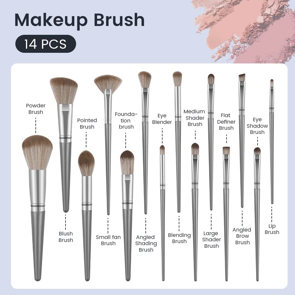 MAANGE - Bộ 14 Cọ Trang Điểm Kèm Bao Da 1414 (Màu Bạc)