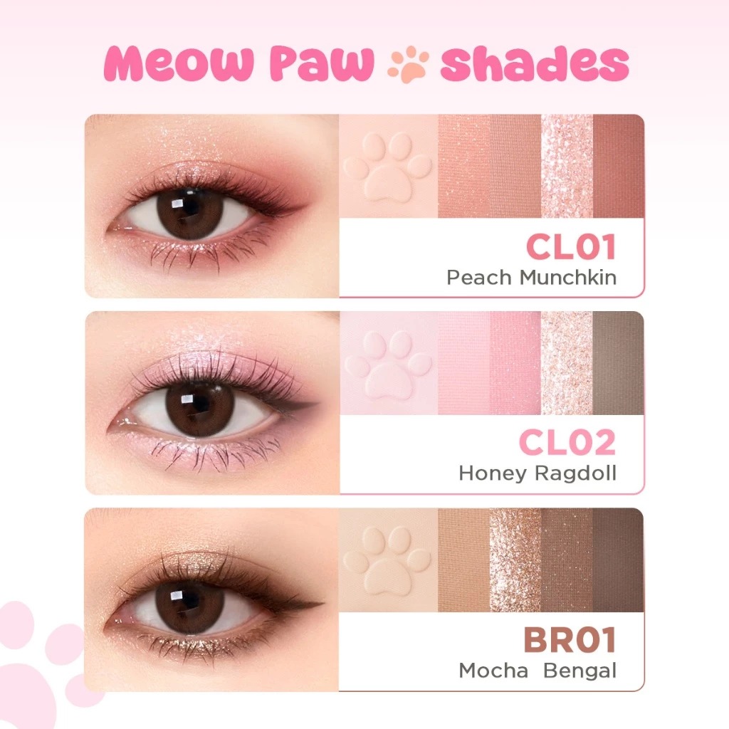 Bảng Phấn Mắt 5 Ô PINKFLASH Meow Paw Mịn Màng, Lâu Trôi 6g