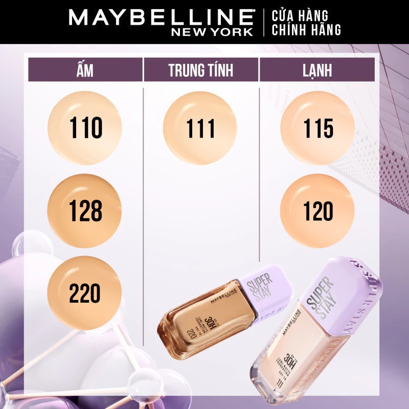 Kem Nền MAYBELLINE Bắt Sáng Che Phủ Hoàn Hảo, Bền Màu Lâu Trôi Super Stay 30H Lumi Matte Fondation SPF 16 35ml (Nắp Tím)