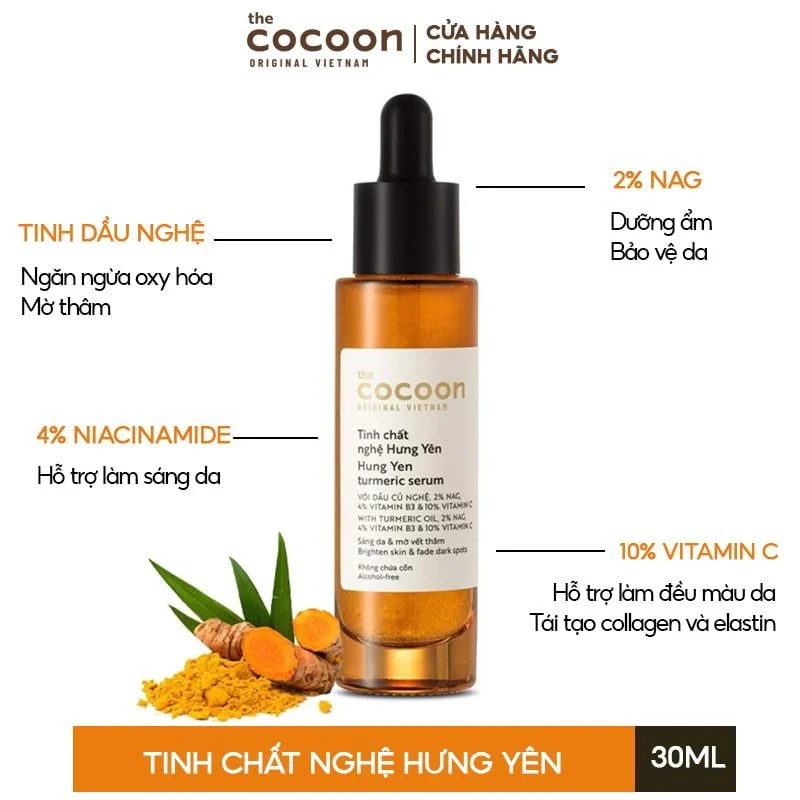Tinh Chất Cocoon Dưỡng Trắng Da Chiết Xuất Từ Nghệ Hưng Yên Hung Yen Turmeric Serum 30ml
