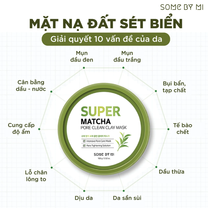 Mặt Nạ Đất Sét Trà Xanh Some By Mi Giúp Làm Sạch, Thu Nhỏ Lỗ Chân Lông Super Matcha Pore Clean Clay Mask 100g