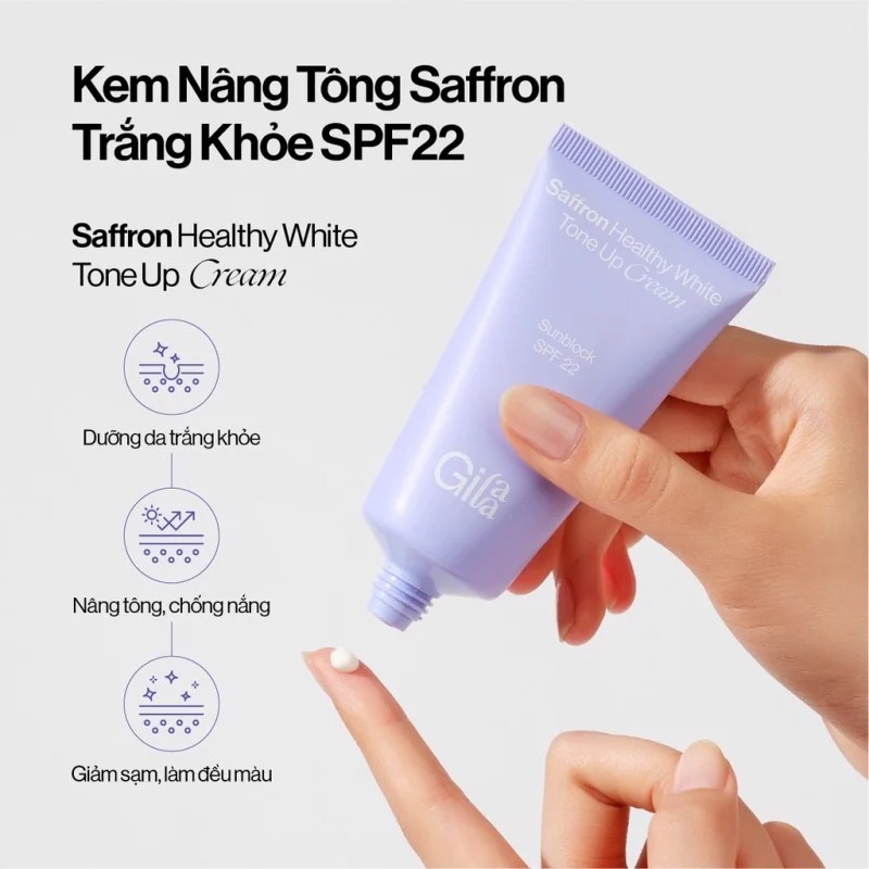 Kem Dưỡng Gilaa Nâng Tông Sáng Khỏe Saffron Healthy White Tone Up Cream Sun Block SPF22