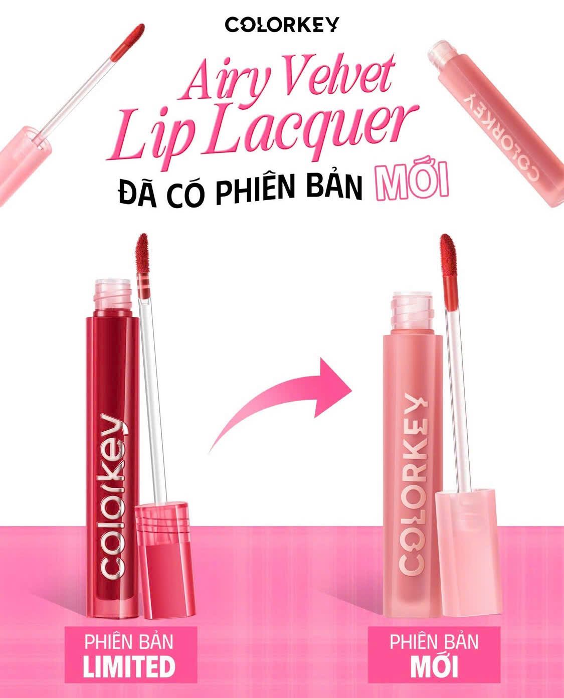 Son Kem Nhung, Mịn Lì Colorkey Airy Velvet Lip Lacquer 2.5g (Phiên Bản Mới)