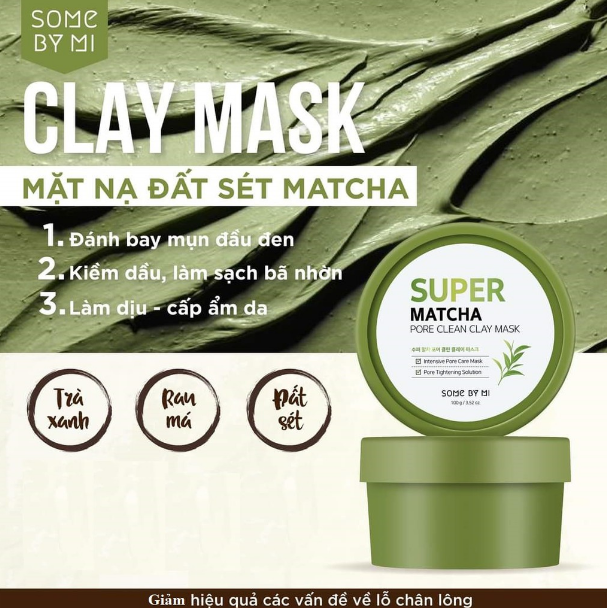 Mặt Nạ Đất Sét Trà Xanh Some By Mi Giúp Làm Sạch, Thu Nhỏ Lỗ Chân Lông Super Matcha Pore Clean Clay Mask 100g