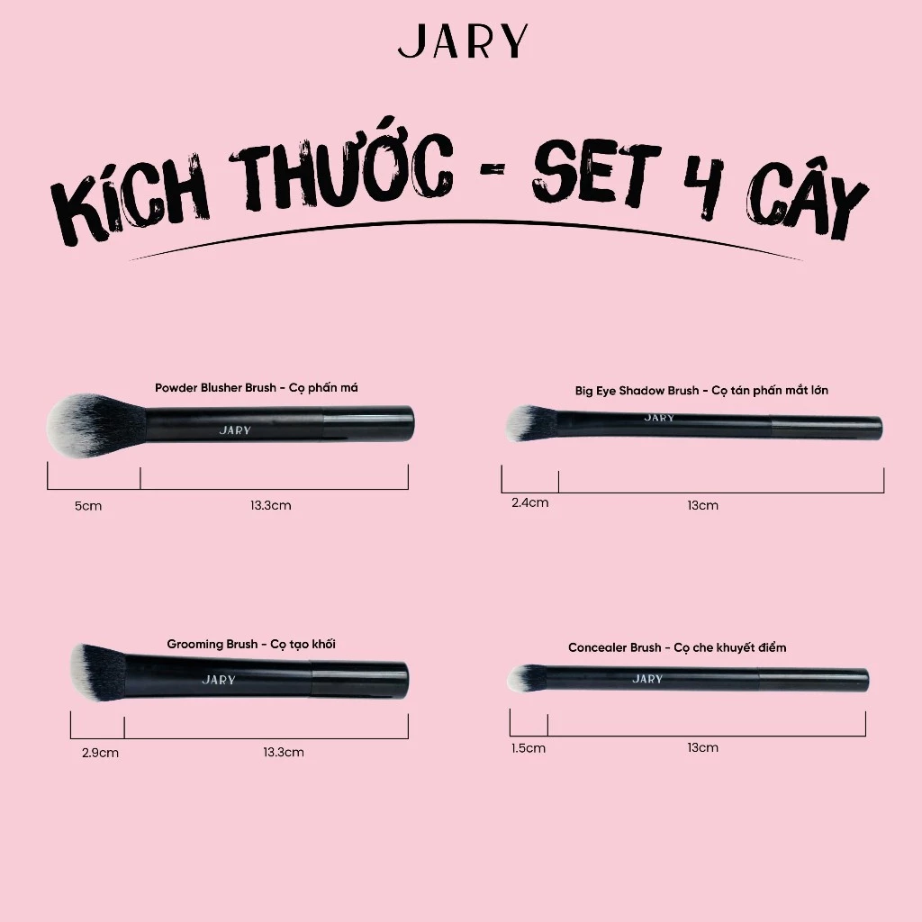 Bộ Cọ Trang Điểm 4 Cây Kèm Túi Đựng Da PU JARY Makeup Brush Set