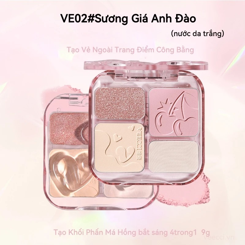 Bảng Phấn Bắt Sáng Và Highlight VEECCI 4 Ô Tự Nhiên Lâu Trôi 9g