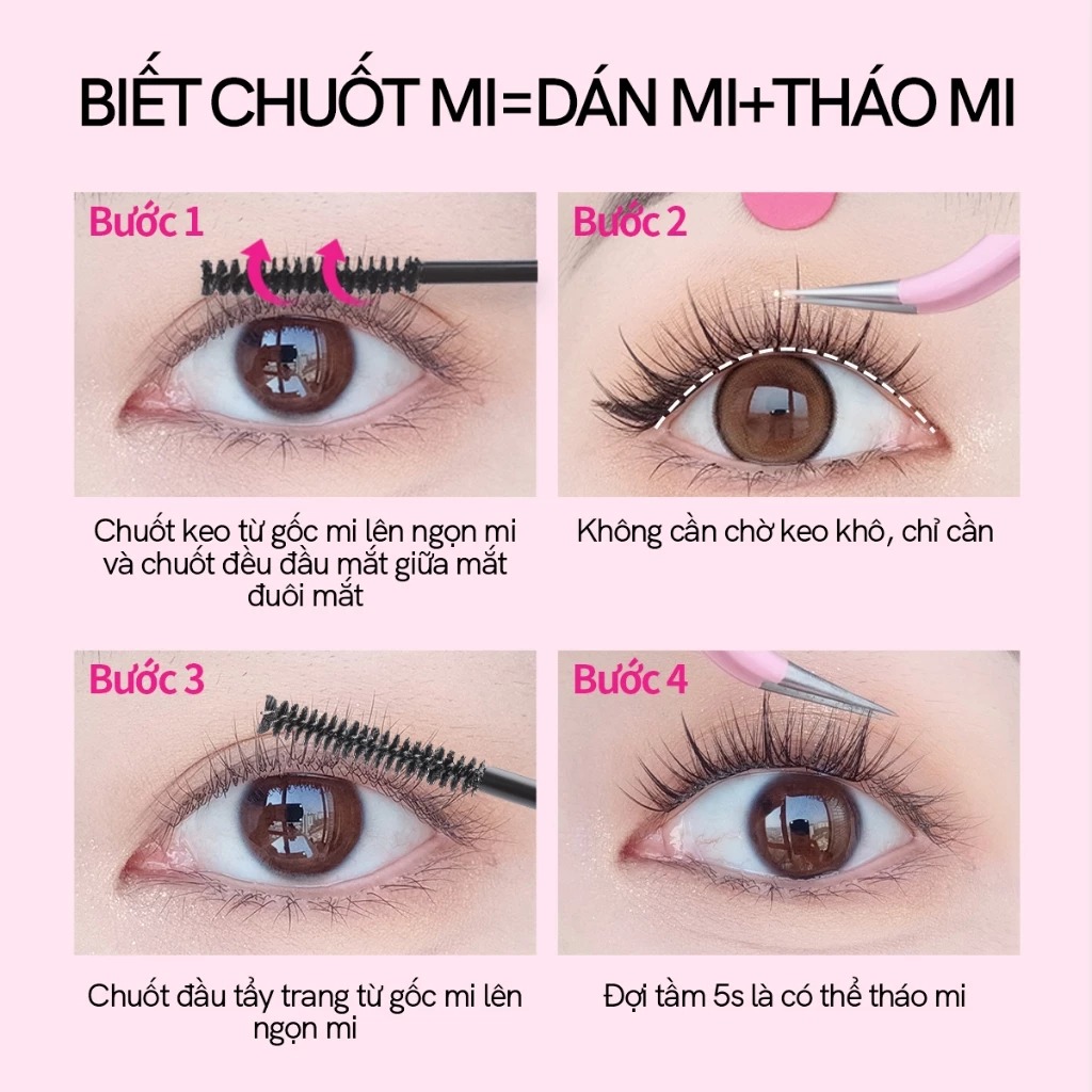 Keo Dán Mi MLEN DIARY 2 Đầu Chải Dạng Mascara 4IN1 Kết Hợp Dung Dịch Tẩy Keo 8g