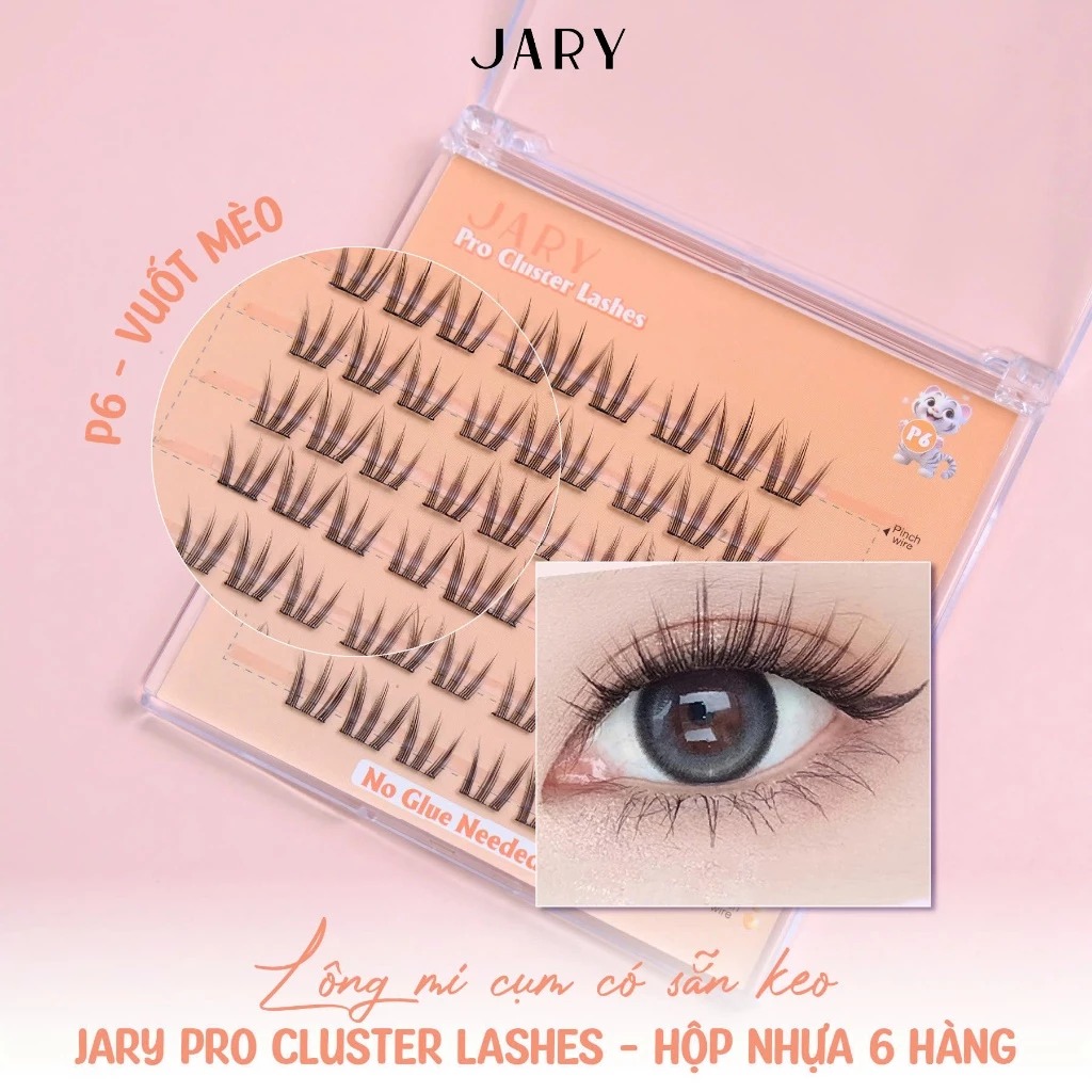 Lông Mi Cụm Có Sẵn Keo Jary Pro Cluster Lashes - Hộp Nhựa 6 Hàng (Không vỏ giấy)