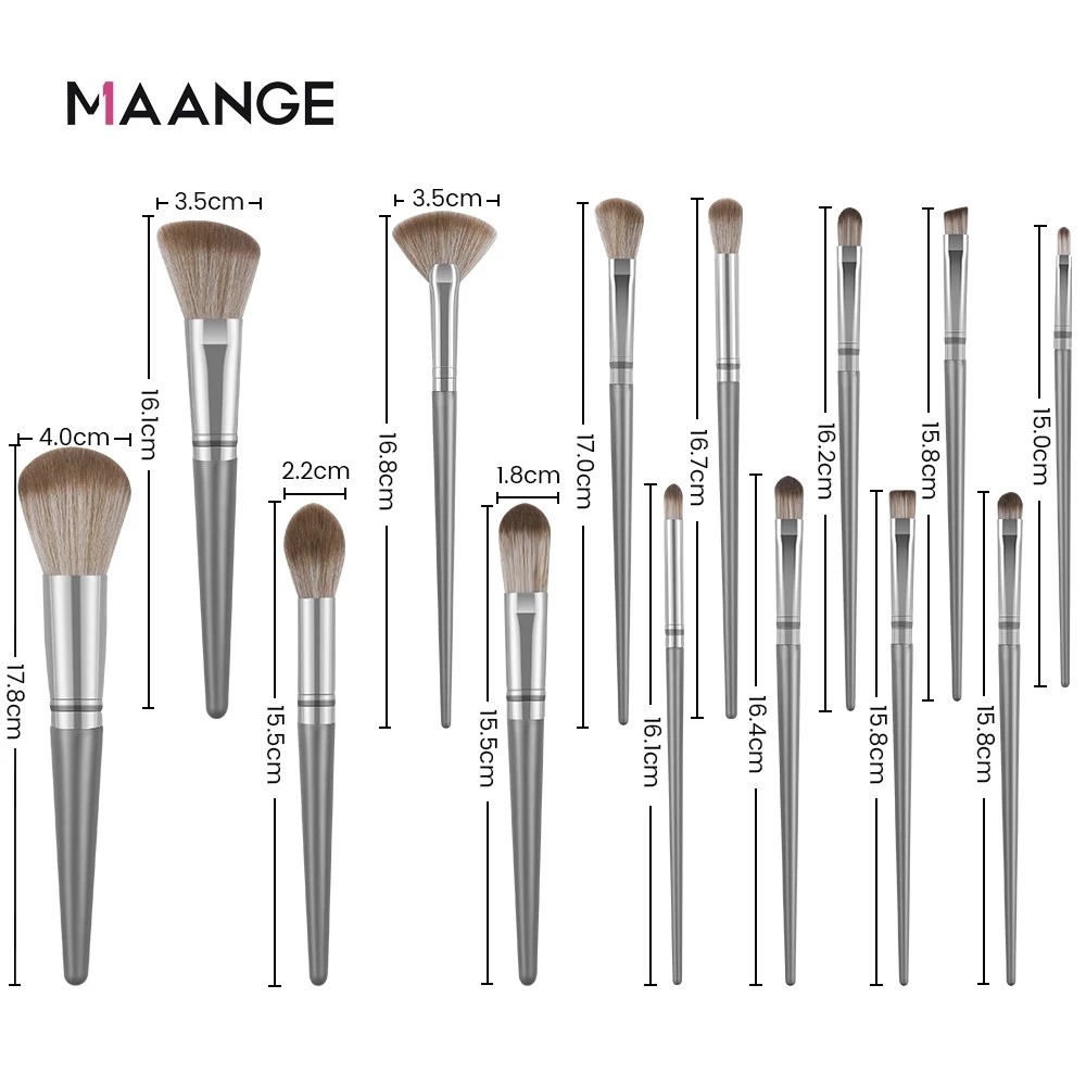 MAANGE - Bộ 14 Cọ Trang Điểm Kèm Bao Da 1414 (Màu Bạc)
