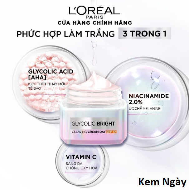 Kem Dưỡng Da L'OREAL Hỗ Trợ Mờ Thâm Nám Glycolic Bright Glowing Cream 50ml