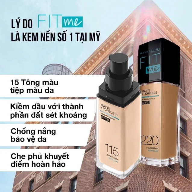 Kem Nền MAYBELLINE Kiềm Dầu, Cho Lớp Nền Mịn Lì Tự Nhiên Fit Me Matte Poreless Foundation 30ml