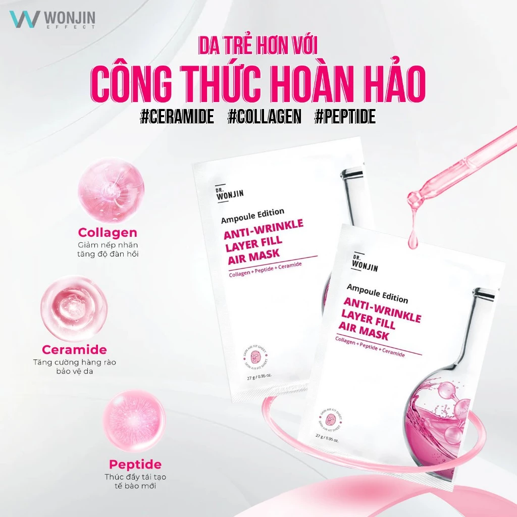 Mặt Nạ Siêu Tinh Chất Cấp Ẩm, Làm Dịu Da WONJIN Ampoule Edition Fill Air Mask 27g