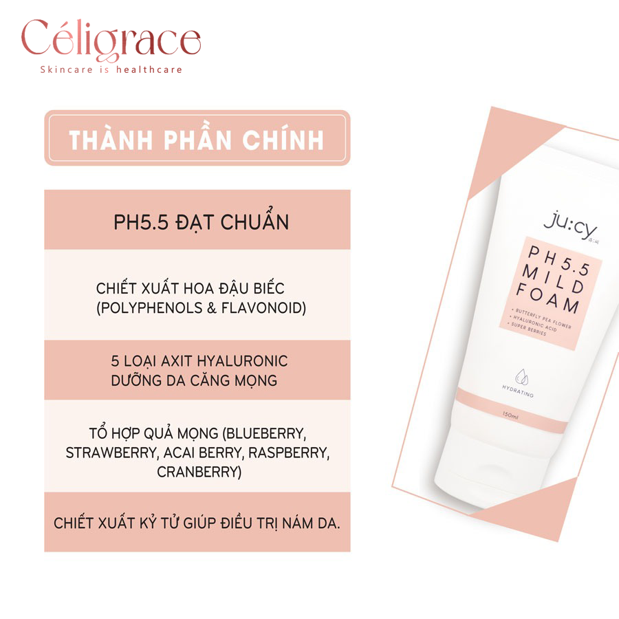 [Mẫu Mới] Sữa Rửa Mặt Ju:cy pH5.5 Mild Foam 130ml