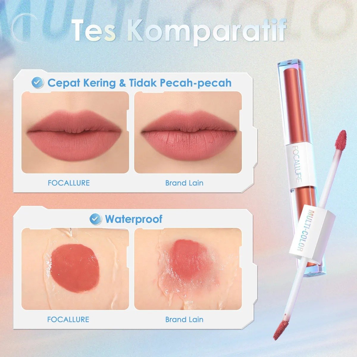 Son Kem Lì FOCALLURE Hai Đầu Son Siêu Nhẹ Mượt Không Bết Dính Multicolor 2-in-1 Lipstick & Lip Gloss FA327 2.3g*2
