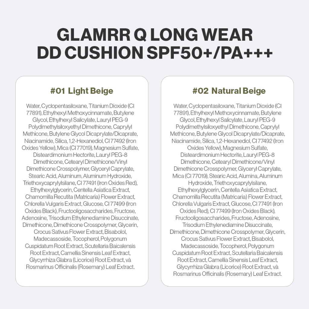 Phấn Nước Glamrr Q Che Phủ Mỏng Mịn, Kiềm Dầu Hiệu Quả Long Wear DD Cushion SPF50/PA+++