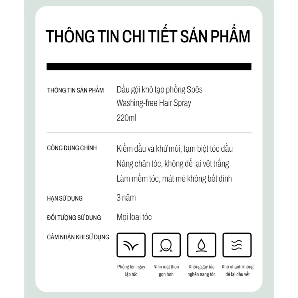 Dầu Gội Đầu Khô Phiên Bản Nâng Cấp Thêm Dầu Keratin & Arginine Kiểm Soát Dầu Spes Washing-Free Hair Spray 220ml