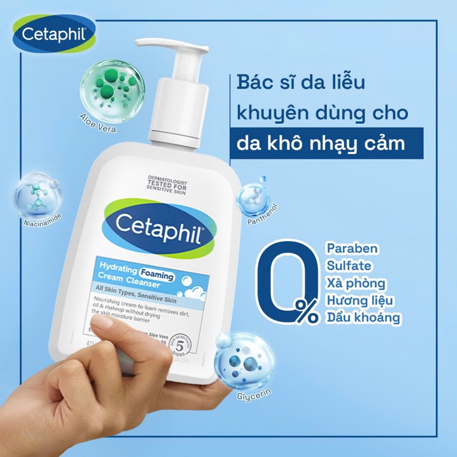 Sữa Rửa Mặt Cetaphil Tạo Bọt Dịu Lành Cho Da Nhạy Cảm Hydrating Foaming Cream Cleanser