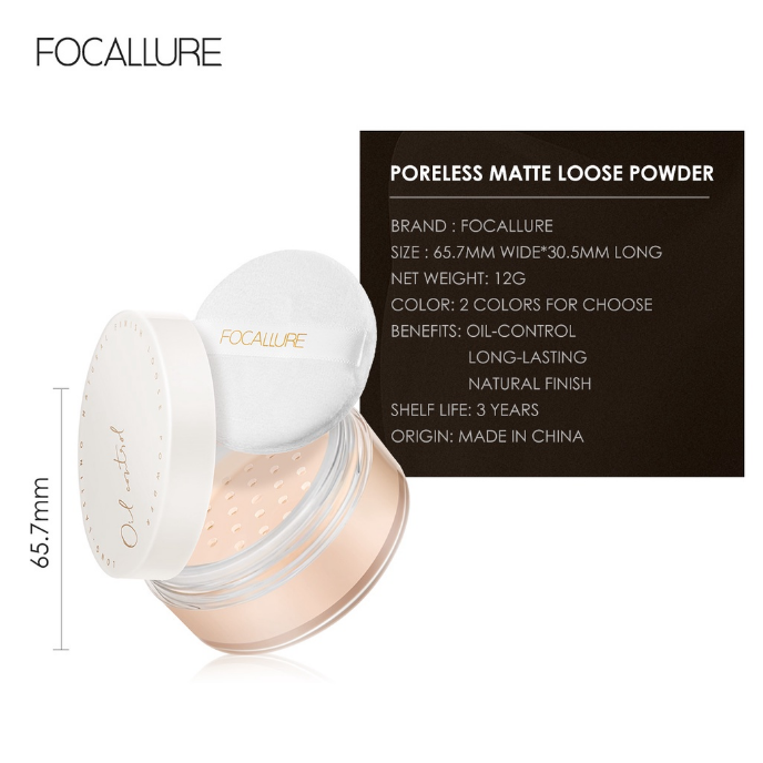 Phấn Phủ FOCALLURE Dạng Bột Kiềm Dầu Mềm Mại Tự Nhiên Poreless Matte Loose Powder FA-201 12