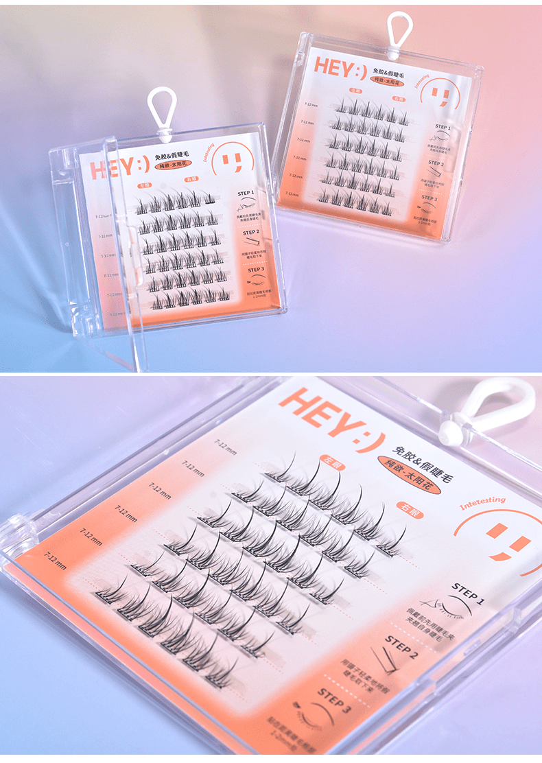 H-9077 - Mi Giả Từng Cụm HEY Tự Dính Không Dùng Keo, Phong Cách Hoa Hướng Dương (Cam)