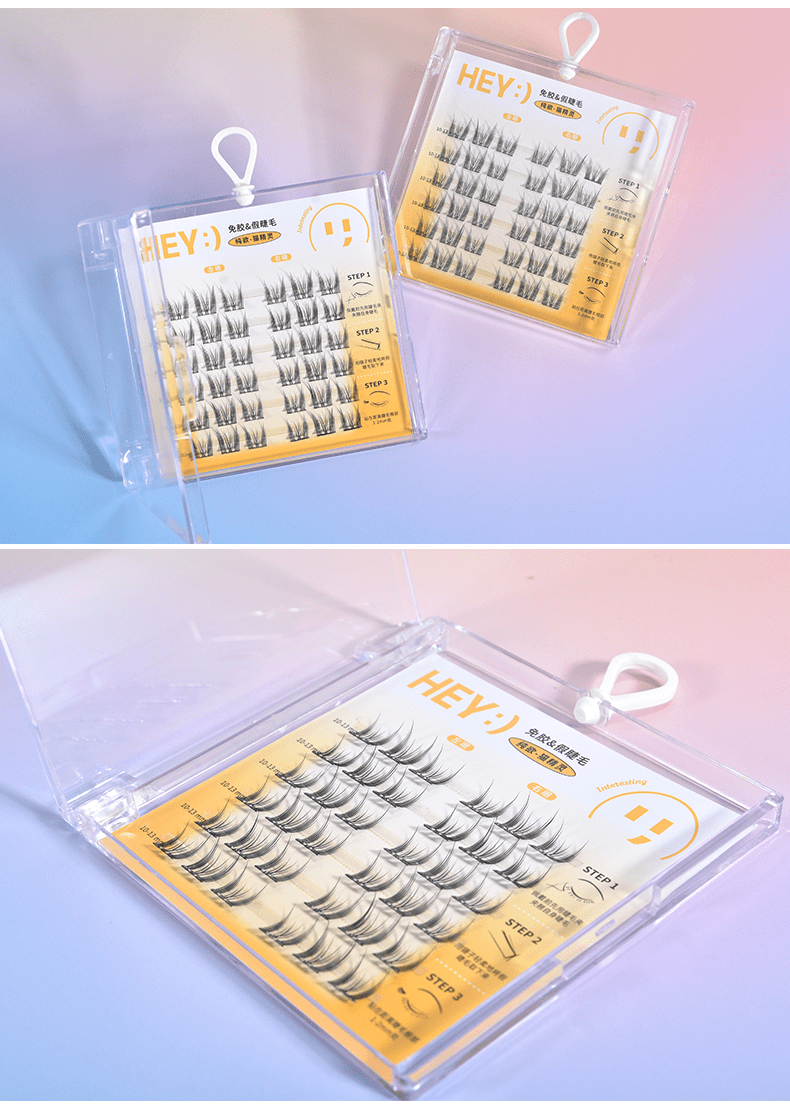 H-9076 - Mi Giả Từng Cụm HEY Tự Dính Không Dùng Keo, Phong Cách Mắt Mèo