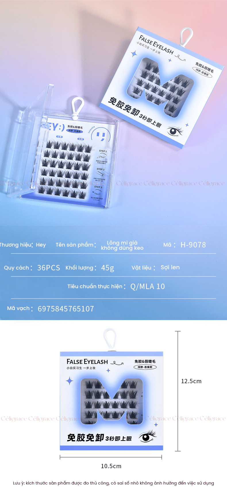 H-9078 - Mi Giả Từng Cụm HEY Tự Dính Không Dùng Keo, Phong Cách Cá Tính