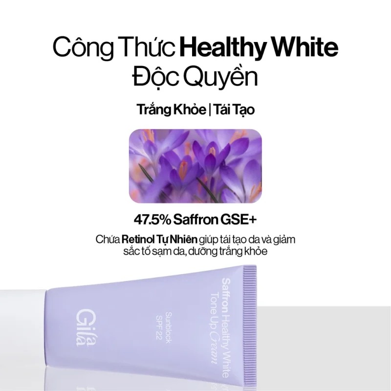 Kem Dưỡng Gilaa Nâng Tông Sáng Khỏe Saffron Healthy White Tone Up Cream Sun Block SPF22