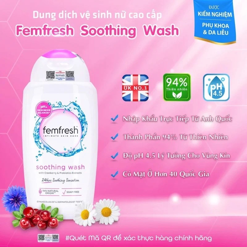 Dung Dịch Vệ Sinh Phụ Nữ Femfresh Cao Cấp Làm Dịu Da Soothing Wash 250ml (Hồng)