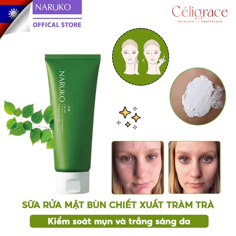Sữa Rửa Mặt Naruko Trị Mụn Dạng Bùn Chiết Xuất Tràm Trà Tea Tree Purifying Clay Mask & Cleanser In 1 120g