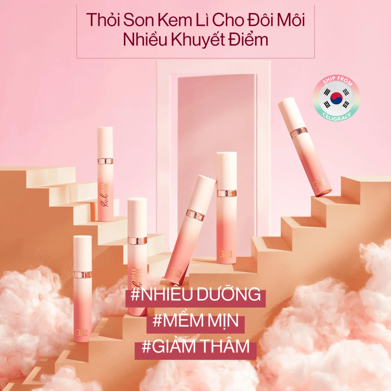 [CLESAL2401 - DATE 03 - 12/2024] Son Kem Lì Gilaa Long Wear Lip Cream Rich Rosie Collection 5g