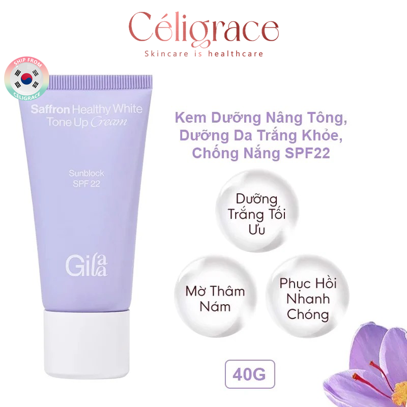Kem Dưỡng Gilaa Nâng Tông Sáng Khỏe Saffron Healthy White Tone Up Cream Sun Block SPF22