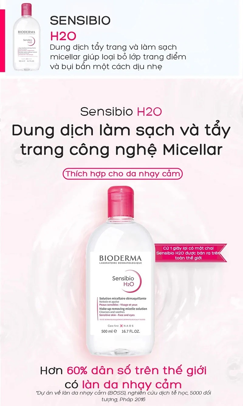 Nước Tẩy Trang Bioderma Dành Cho Da Nhạy Cảm Sensibio H2O (Nắp Hồng)