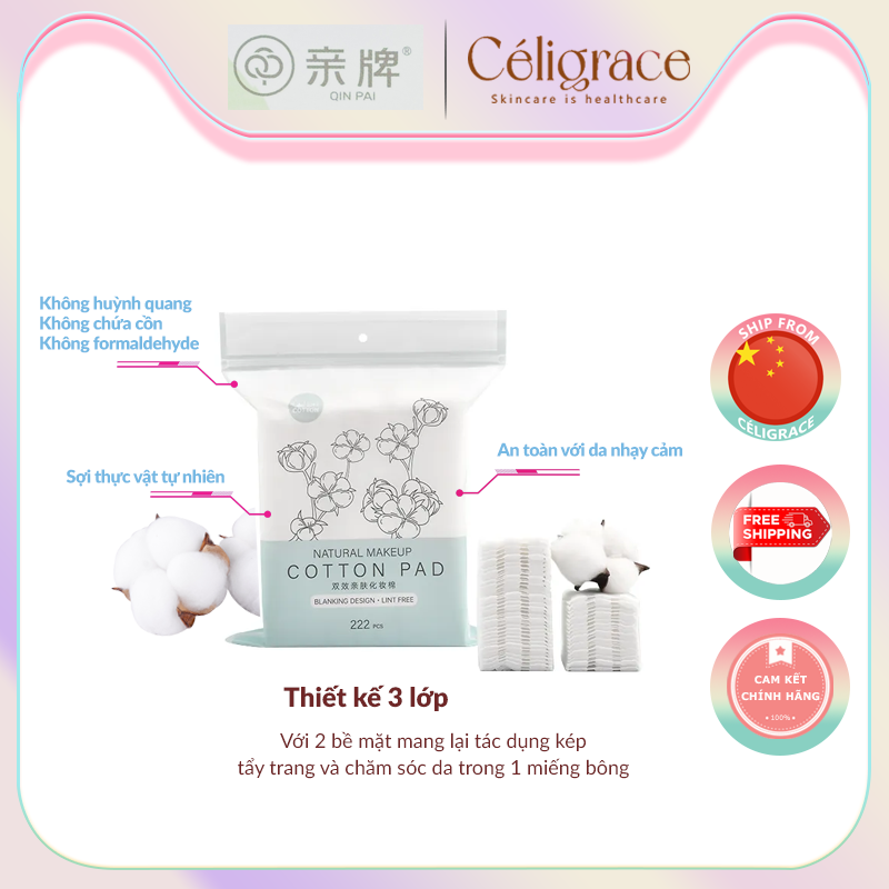 [COMBO2/4] Bông Tẩy Trang QIN PAI 222 Miếng Vuông