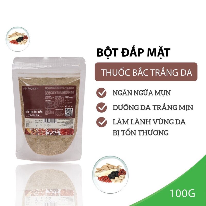 Bột Thảo Dược Milaganics Dưỡng Sáng Da 100G (Túi)