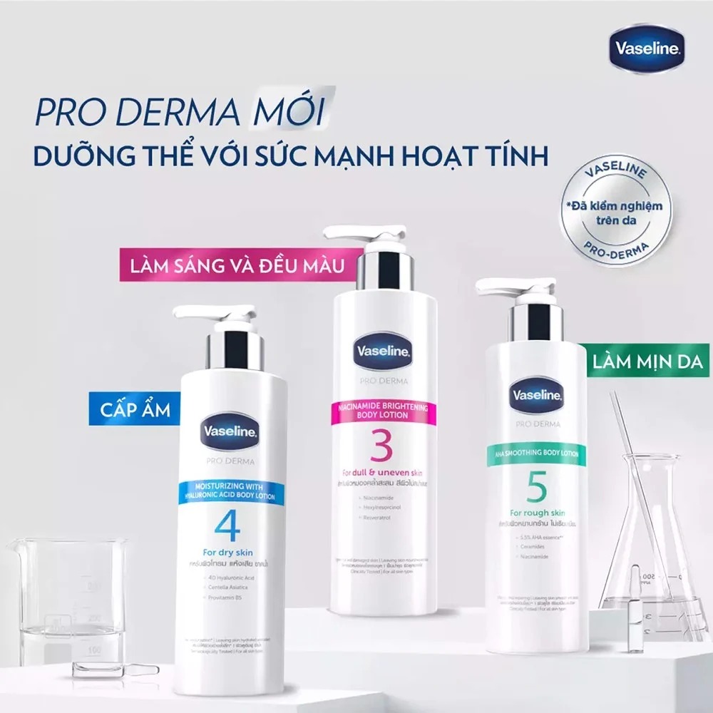 Sữa Dưỡng Thể Vaseline Cấp Ẩm, Dưỡng Da Sáng Mịn Vaseline Pro Derma 250ml