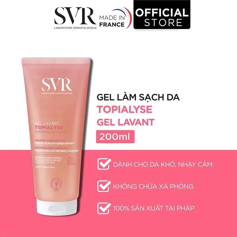 Gel Rửa Mặt SVR Không Xà Phòng Cho Da Khô, Nhạy Cảm Topialyse Gel Lavant (Hồng)