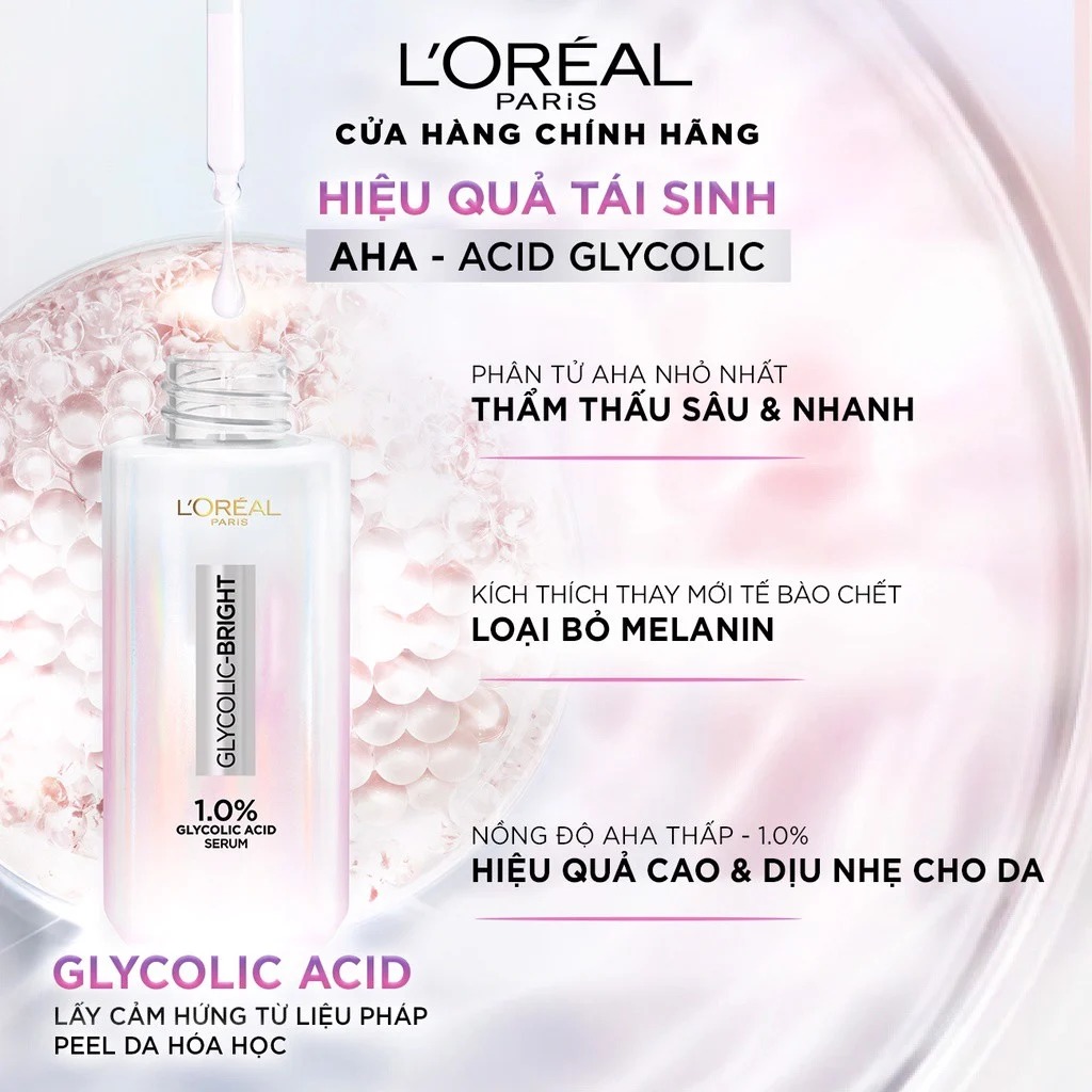 Serum L'OREAL Dưỡng Sáng Và Mờ Thâm Nám Glycolic-Bright Instant Glowing Serum 1.0% Glycolic Acid 30ml