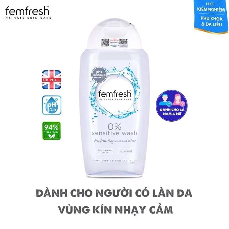 Dung Dịch Vệ Sinh Phụ Nữ Femfresh Cao Cấp Da Nhạy Cảm 0% Sensitive Intimate Wash 250ml (Xám)