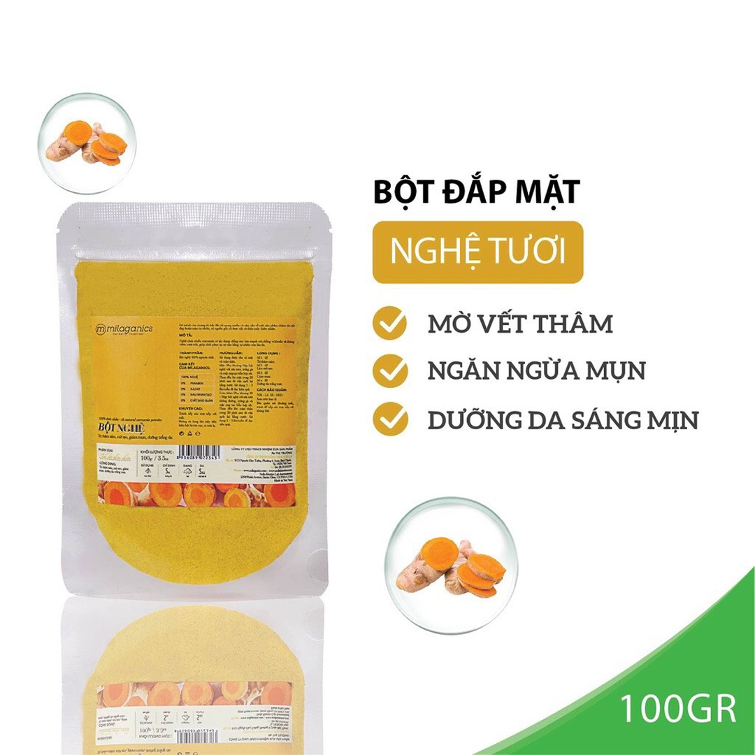 Bột Nghệ Milaganics Ngăn Ngừa Mụn, Mờ Sẹo, Dưỡng Trắng Da