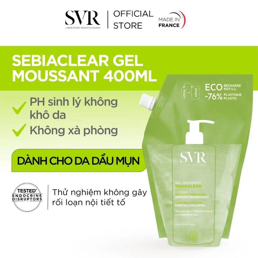 Gel Rửa Mặt SVR Không Chứa Xà Phòng Cho Da Dầu Mụn, Nhạy Cảm Sebiaclear Gel Moussant (Xanh Lá)
