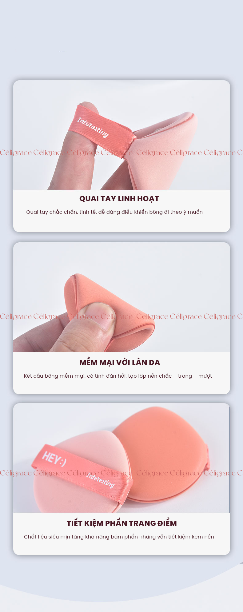 H-9013 - Set 2 Bông Mút Tán Kem Nền, Phấn Nước HEY Powder Puff 21g