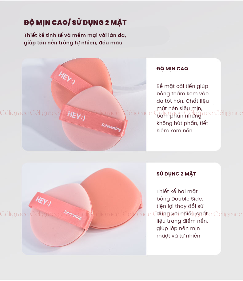 H-9013 - Set 2 Bông Mút Tán Kem Nền, Phấn Nước HEY Powder Puff 21g