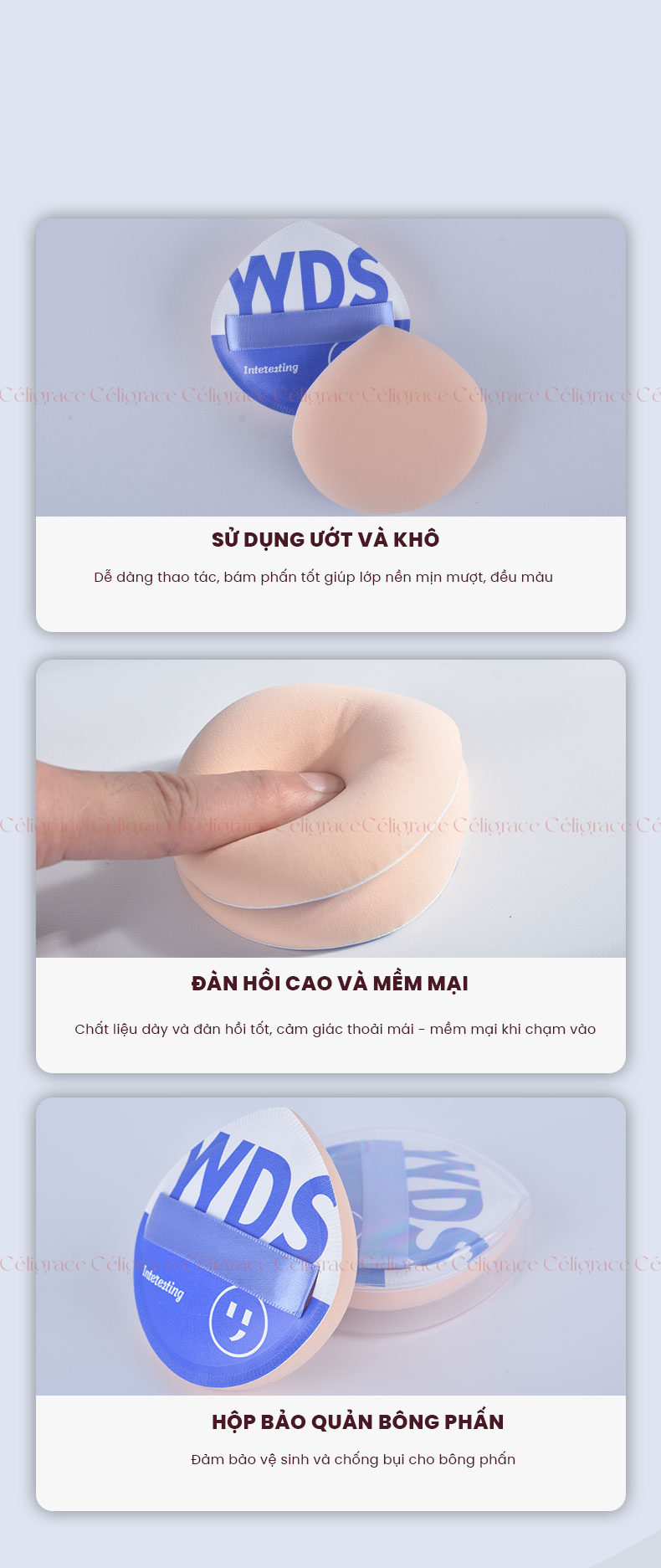 H-9006 - Bông Mút Khô Và Ướt HEY Size Lớn Kèm Hộp Đựng Q Dan Cotton Candy Puff 33g